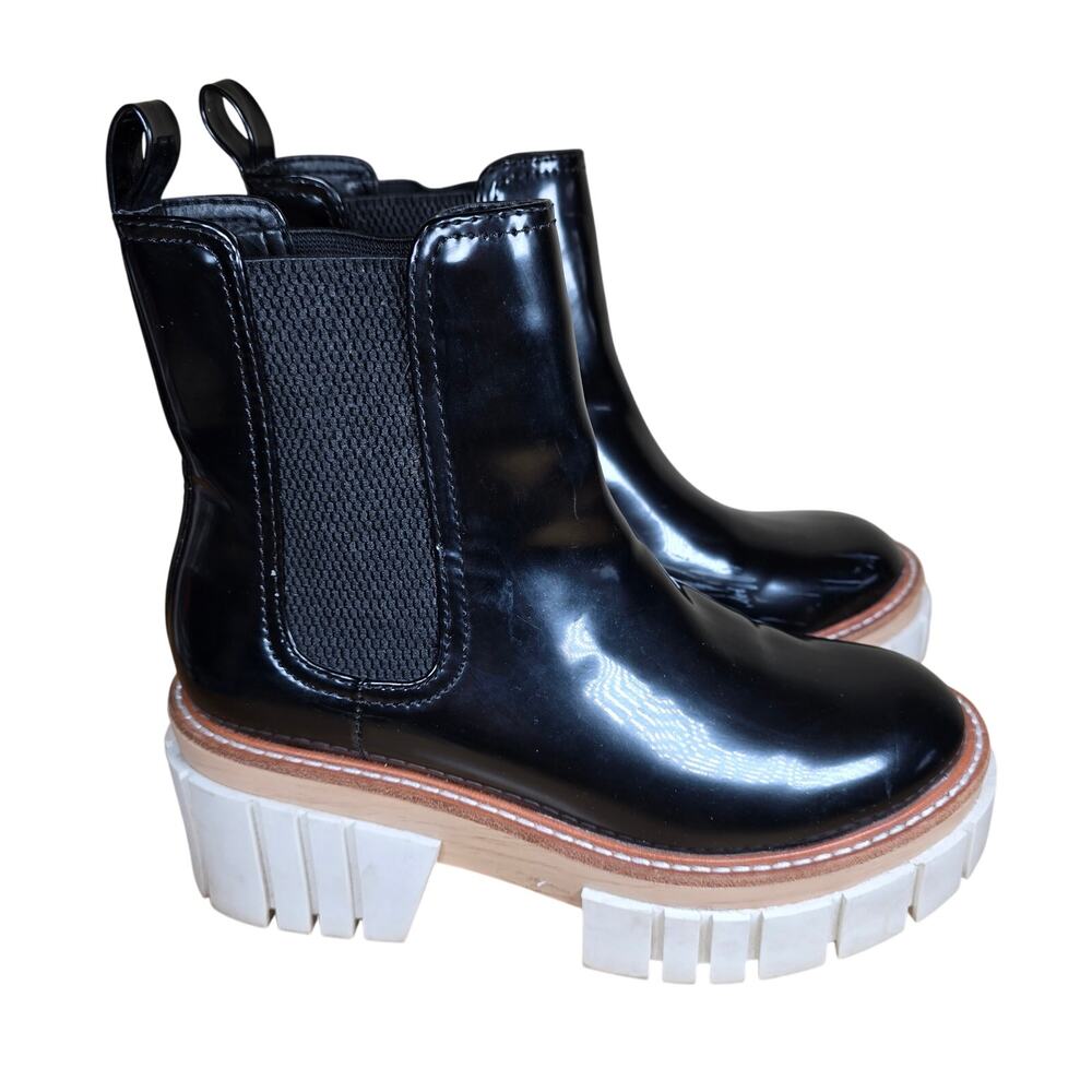 Gianni Bini Ridleigh Black Patent Leather Platform Chunky Lug Sole Boots Sz 6 - Picture 2 of 8